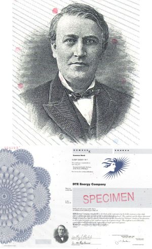 DTE Energy Co. - Vignette of Thomas Alva Edison - Beautiful Specimen Stock Certificate
