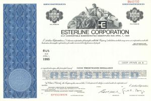 Esterline Corp. -  $1,000 1967 Specimen Bond