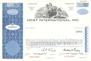 Host International, Inc.  -  1914 Specimen Stock Certificate