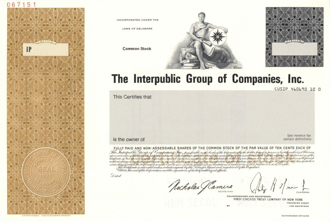 Interpublic Group of Companies, Inc.  -  2000 Specimen Stock Certificate