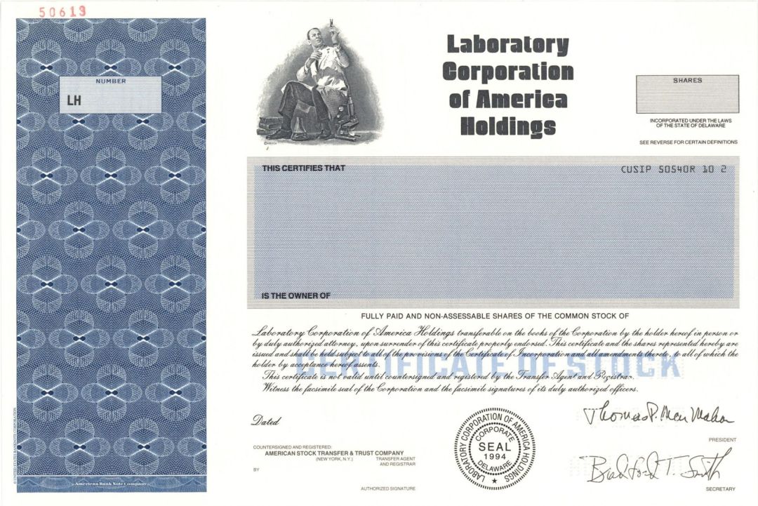 Laboratory Corporation of America Holdings  -  1997 dated Specimen Stock Certificate