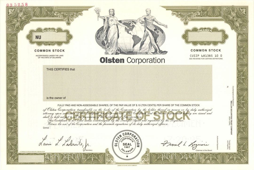 Olsten Corp.  -  1995 Specimen Stock Certificate