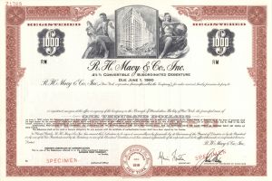 R.H. Macy and Co., Inc.  -  1919 Various Denominations Specimen Bond