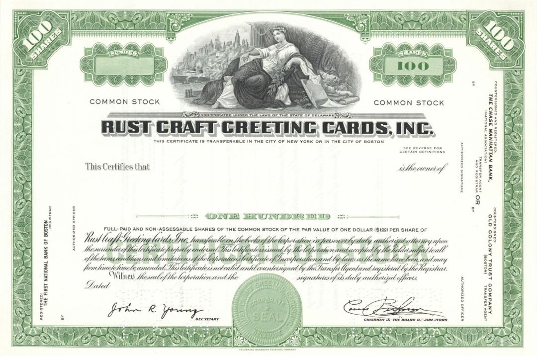 Rust Craft Greeting Cards, Inc.  -  1969 Specimen Stock Certificate