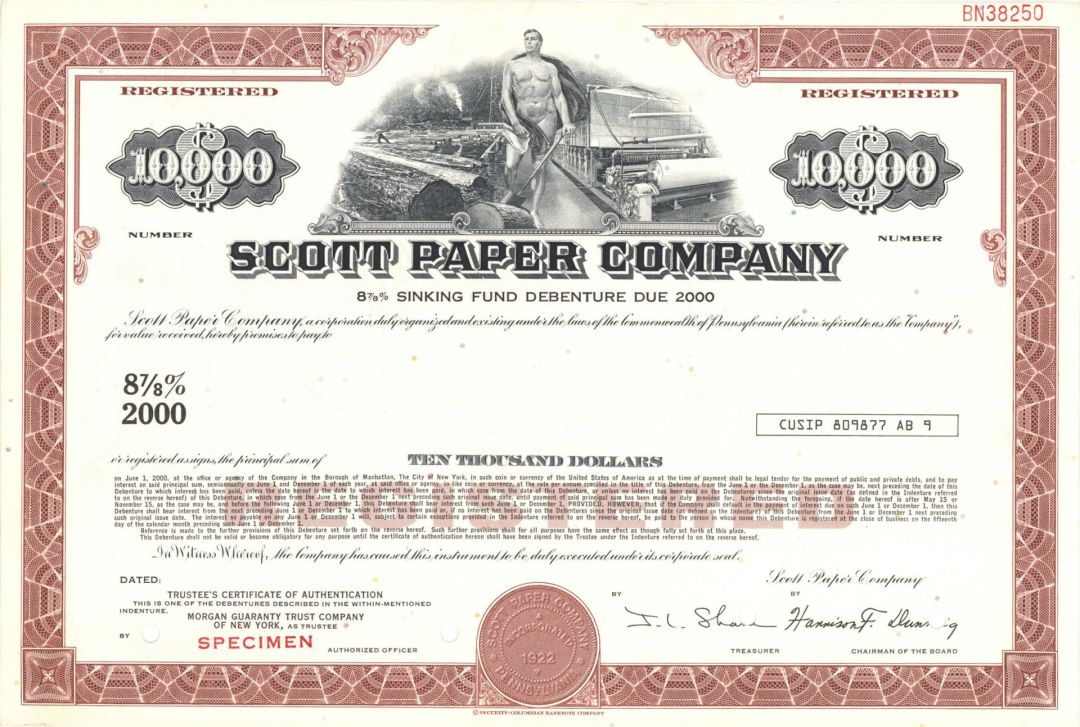 Scott Paper Co.  -  $10,000 Specimen Bond
