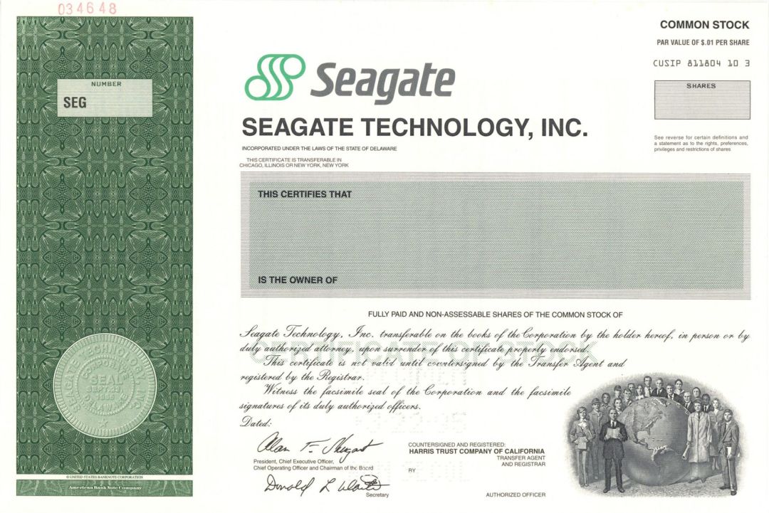 Seagate Technology, Inc.  -  1995 Specimen Stock Certificate