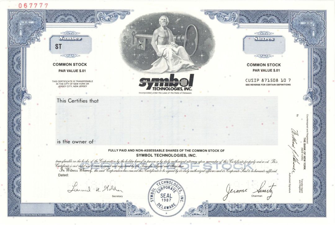 Symbol Technologies, Inc.  -  2000 Specimen Stock Certificate