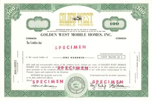 Golden West Mobile Homes, Inc. - 1965 Specimen Stock Certificate