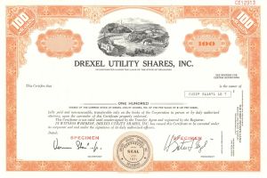 Drexel Utility Shares, Inc. - 1971 Specimen Stock Certificate