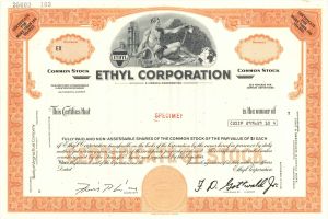 Ethyl Corp. - 1887 Specimen Stock Certificate