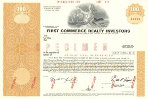 First Commerce Realty Investors -  1972 Specimen Stock Certificate