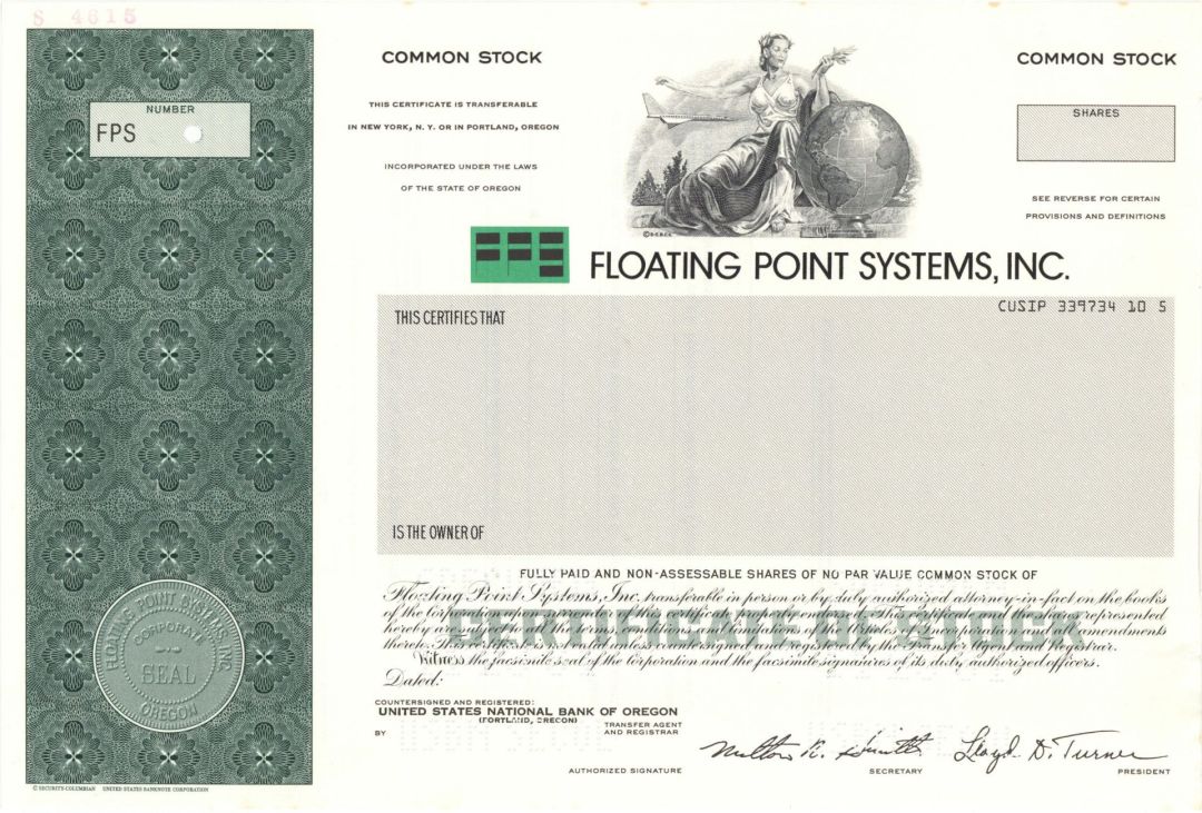 Floating Point Systems, Inc. -  1981 Specimen Stock Certificate
