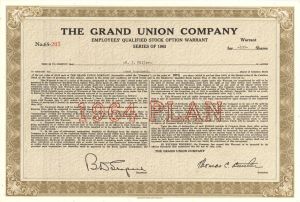 Grand Union Co. -  1965 Specimen Stock Certificate
