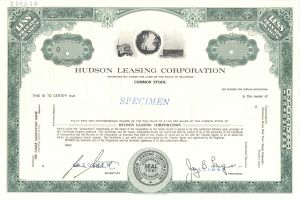 Hudson Leasing Corp. -  1961 dated Specimen Stock Certificate