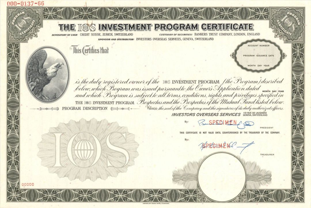 IOS Investment Program -  Specimen Program Certificate