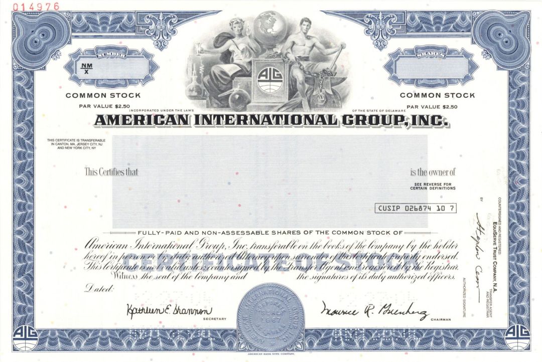 American International Group, Inc. - AIG - 2004 dated Specimen Stock Certificate