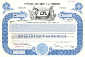 Criterion Acceptance Corp. -  1989 dated Specimen Bond