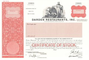 Darden Restaurants, Inc. -  1995 dated Specimen Stock Certificate