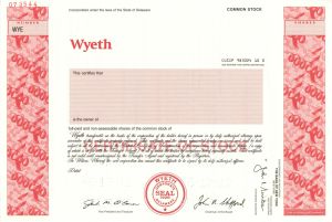 Wyeth - 2002 dated Specimen Stock Certificate