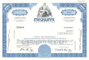 Measurex Corp. -  1968 dated Specimen Stock Certificate