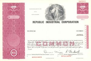 Republic Industrial Corp. -  1957 dated Specimen Stock Certificate