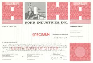 Rohr Industries, Inc. -  1969 dated Specimen Stock Certificate