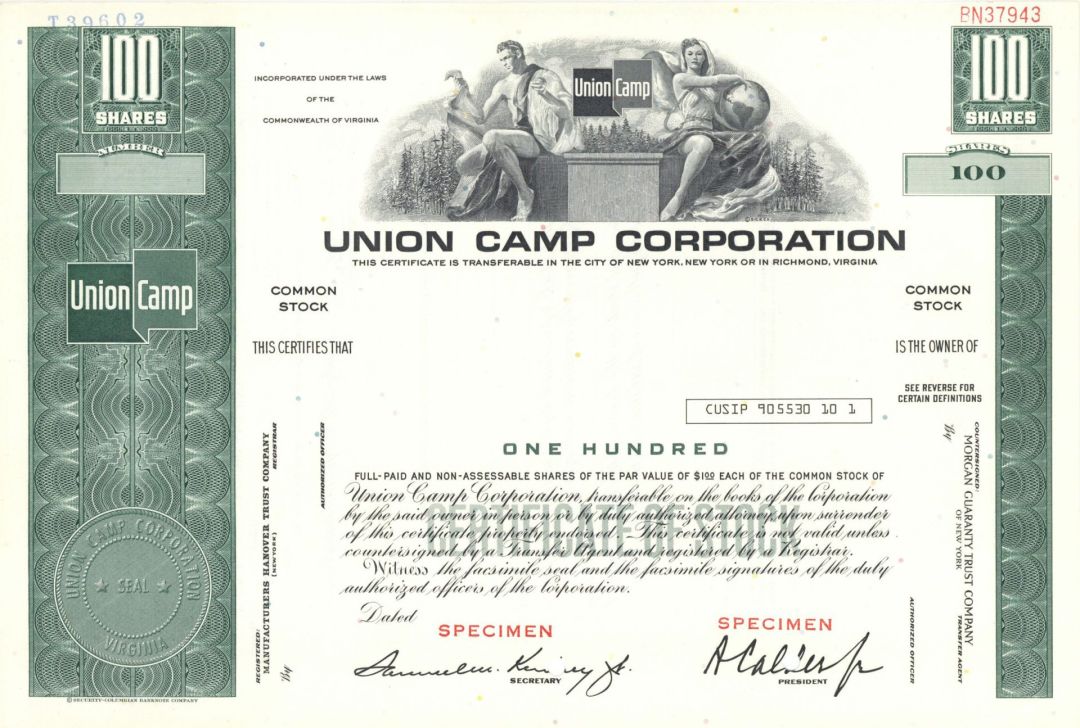 Union Camp Corp. -  Specimen Stock Certificate