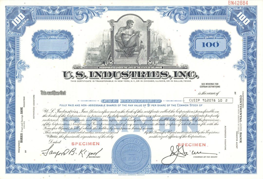 U.S. Industries, Inc. - Specimen Stock Certificate