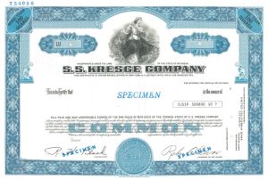 S.S. Kresge Co. -  1916 dated Specimen Stock Certificate