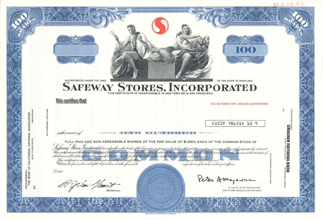 Safeway Stores, Inc. - Specimen Stock Certificate