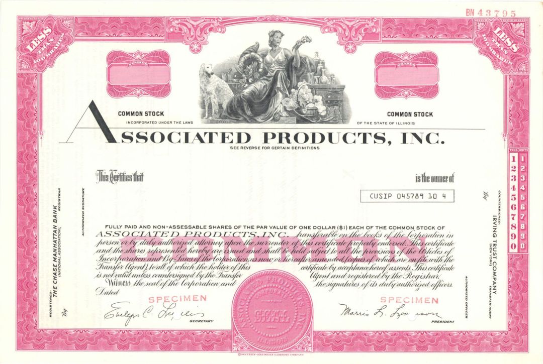 Associated Products, Inc. -  Specimen Stock Certificate
