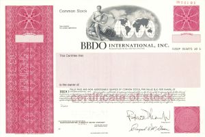 BBDO International, Inc. -  1978 dated Specimen Stock Certificate