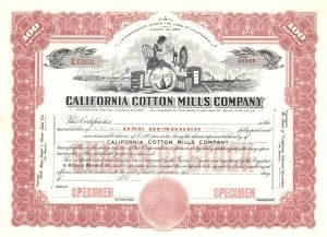 Califonia Cotton Mills Co. -  1883 dated Specimen Stock Certificate