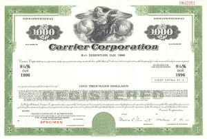 Carrier Corporation -  $1,000 1930 dated Specimen Bond