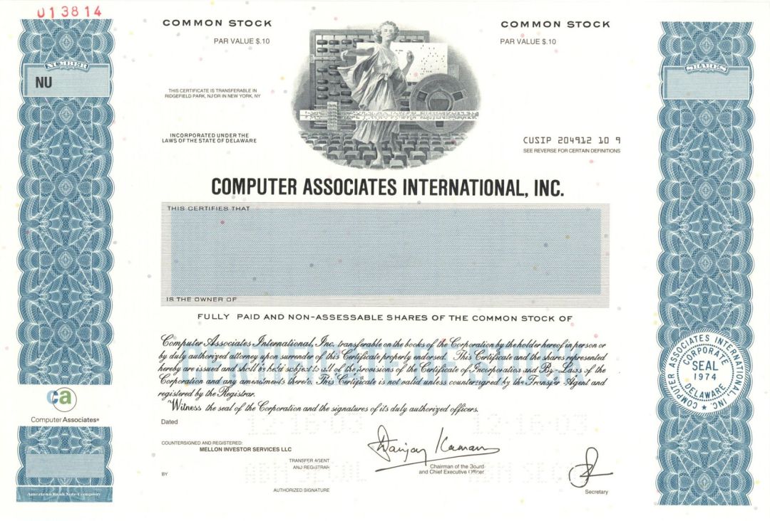 Computer Associates International, Inc. - 2003 dated Specimen Stock Certificate - CA Technologies, Inc.