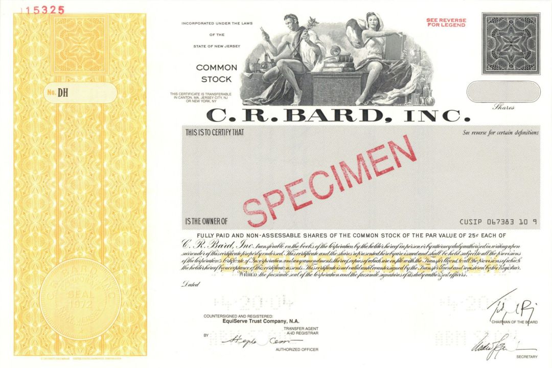 C.R. Bard, Inc. -  2004 dated Specimen Stock Certificate