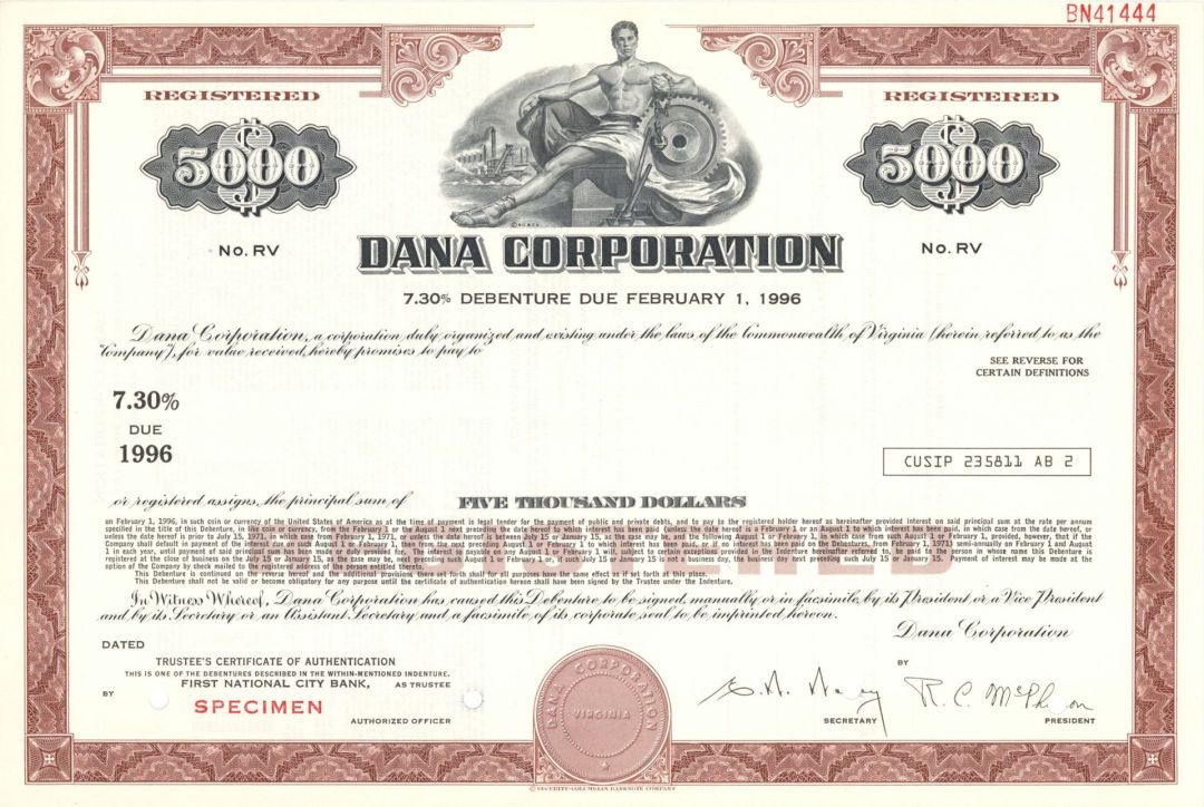 Dana Corporation -  $5,000 Specimen Bond