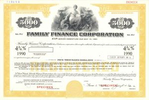 Family Finance Corp. -  $5,000 1927 dated Specimen Bond