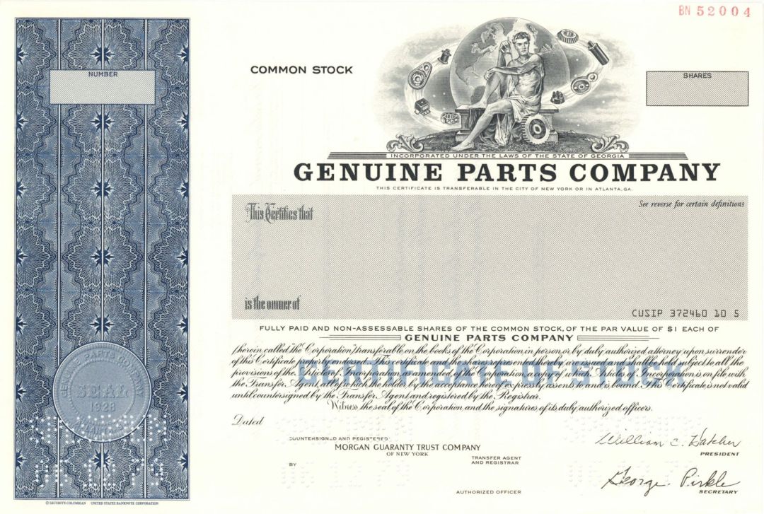 Genuine Parts Co. -  1979 dated Specimen Stock Certificate