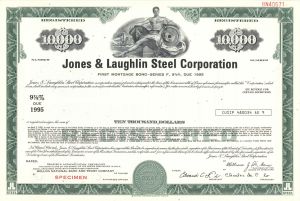 Jones and Laughlin Steel Corp. - $10,000 1922 dated Specimen Bond