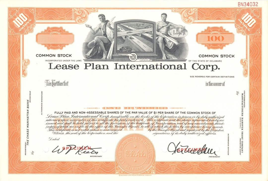 Lease Plan International Corp. -  Specimen Stock Certificate