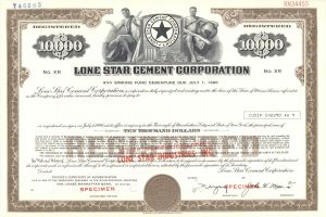 Lone Star Cement Corp. - $10,000 or $5,000 1919 dated Specimen Bond