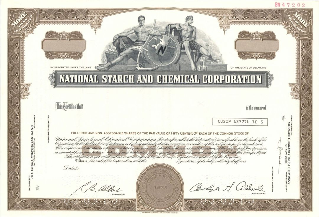 National Starch and Chemical Corp. - 1975 dated Specimen Stock Certificate