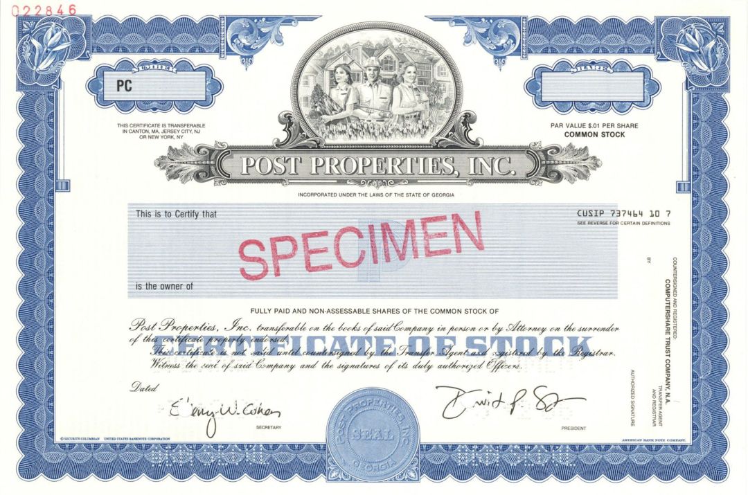 Post Properties, Inc. - 2006 dated Specimen Stock Certificate