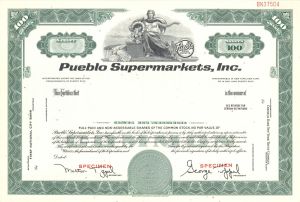 Pueblo Supermarkets, Inc. - 1955 dated Specimen Stock Certificate