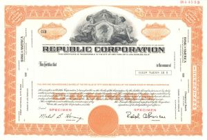 Republic Corp. - 1968 dated Specimen Stock Certificate