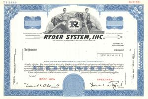 Ryder System, Inc. -  1955 dated Specimen Stock Certificate