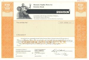 Shearson Hayden Stone Inc. -  1978 dated Specimen Stock Certificate
