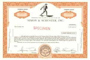 Simon and Schuster, Inc. - 1972 dated Specimen Stock Certificate