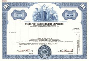 Speed-O-Print Business Machines Corp. -  Specimen Stock Certificate